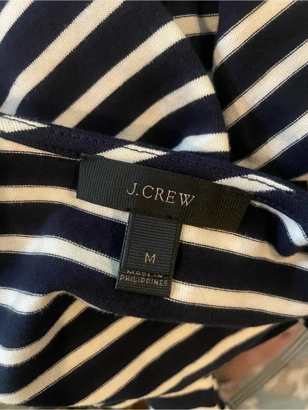 J. Crew Navy and White Striped V-Neck Peplum Tunic. Fabulous! Adjustable.